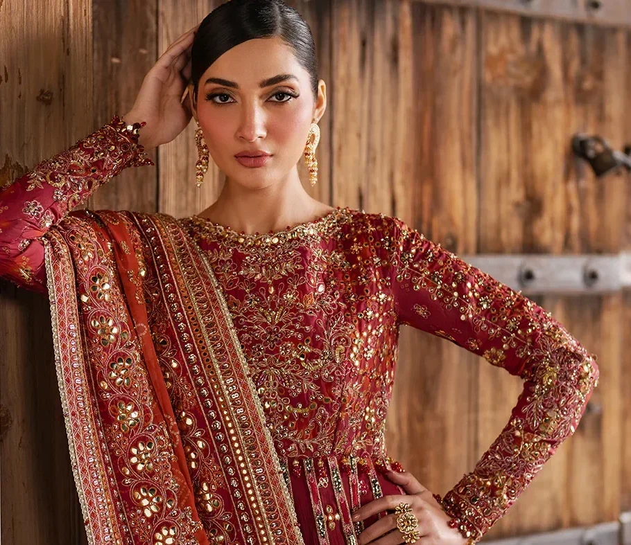 Iznik, luxury chiffon, 25’ , 3 PIECE SUIT , unstitched, chiffon , red , ILC-07, dupatta style
