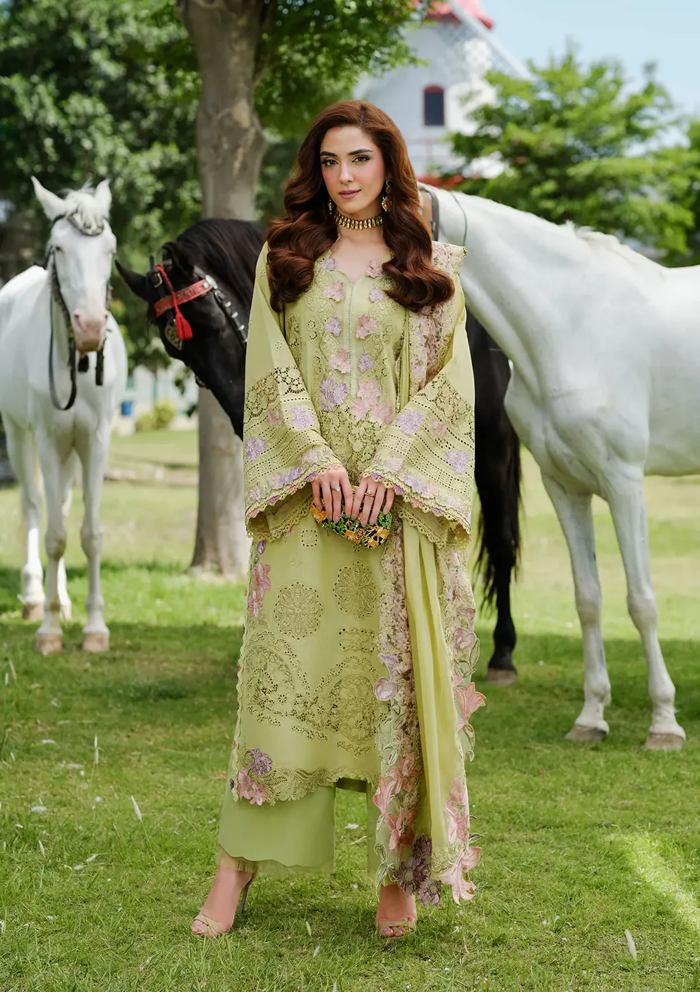 Elaf Premium Luxury Lawn Collection 2025 | ELH-1A PISTACIA, 3-piece Pakistani designer lawn suits in the UK- Zee Collections. FRONT