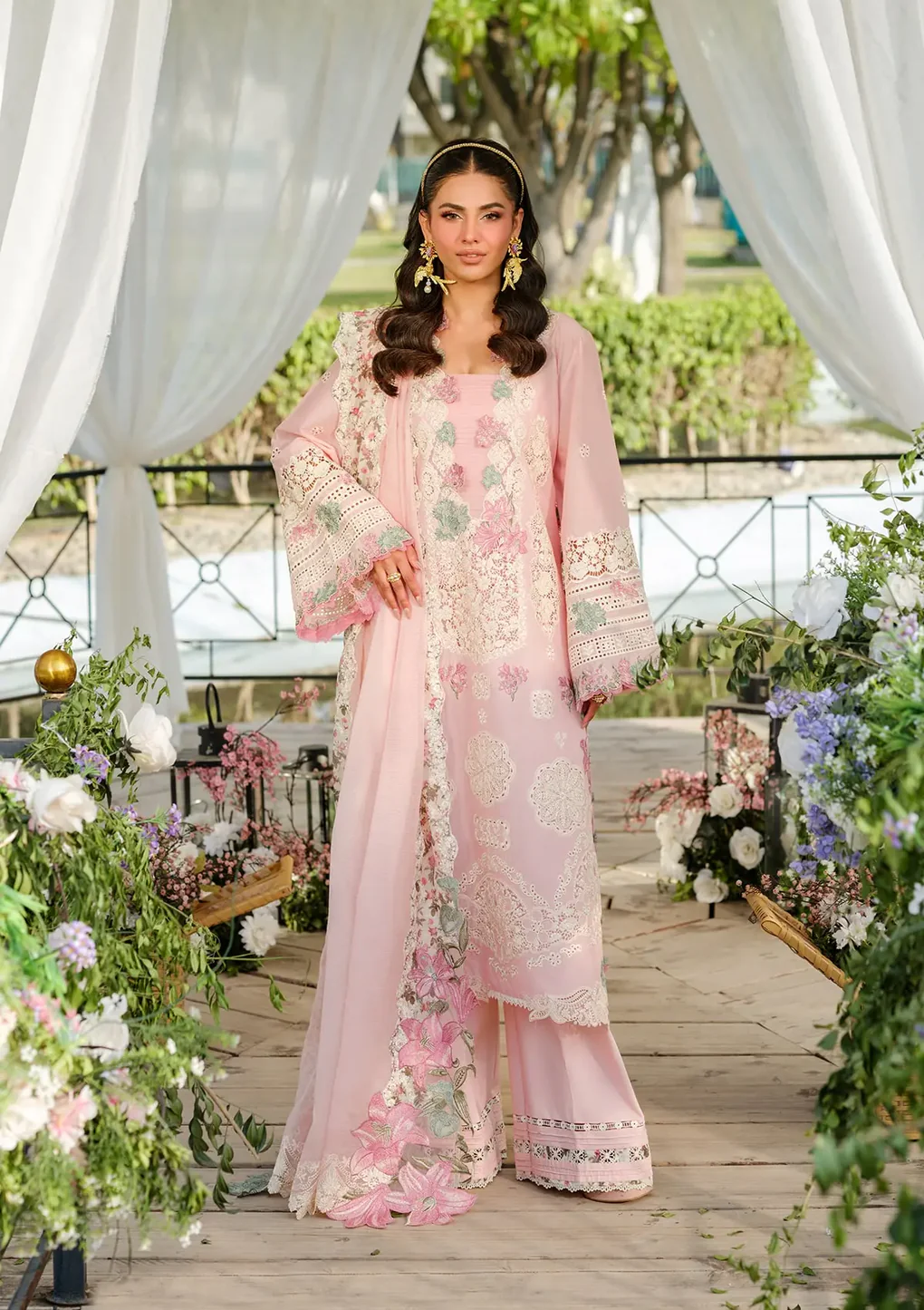 Elaf Premium Luxury Lawn Collection 2025 | ELH-1A PISTACIAELH-1B SOPHIA, 3-piece Pakistani designer lawn suits in the UK- Zee Collections. FRONT